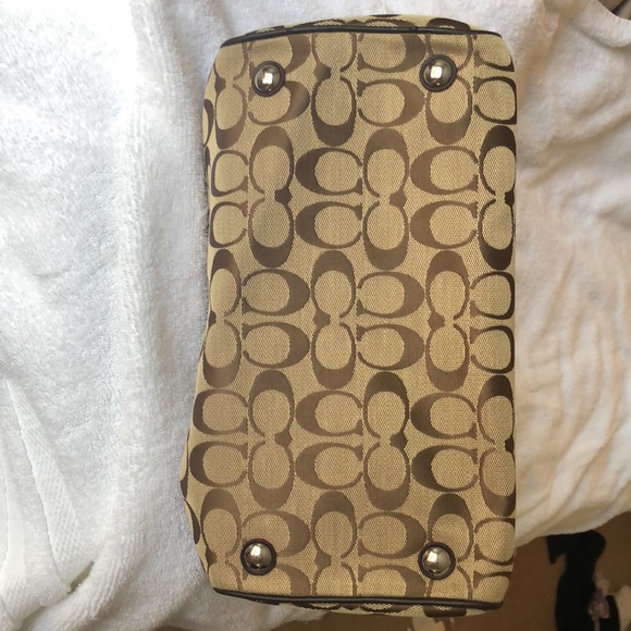 Brown leather trim Coach purse - Picture 4 of 7